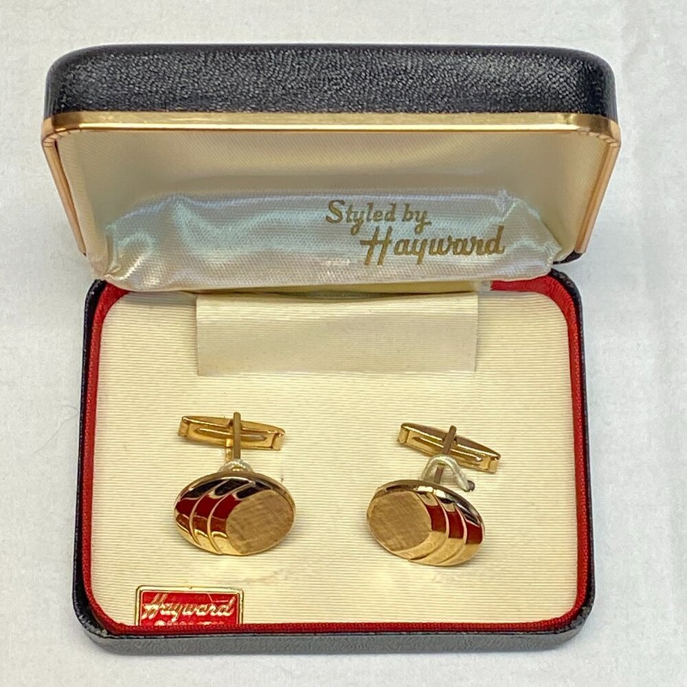 Vintage Hayward Golden Curved Half Brush Cufflinks NIB Classic Round Design